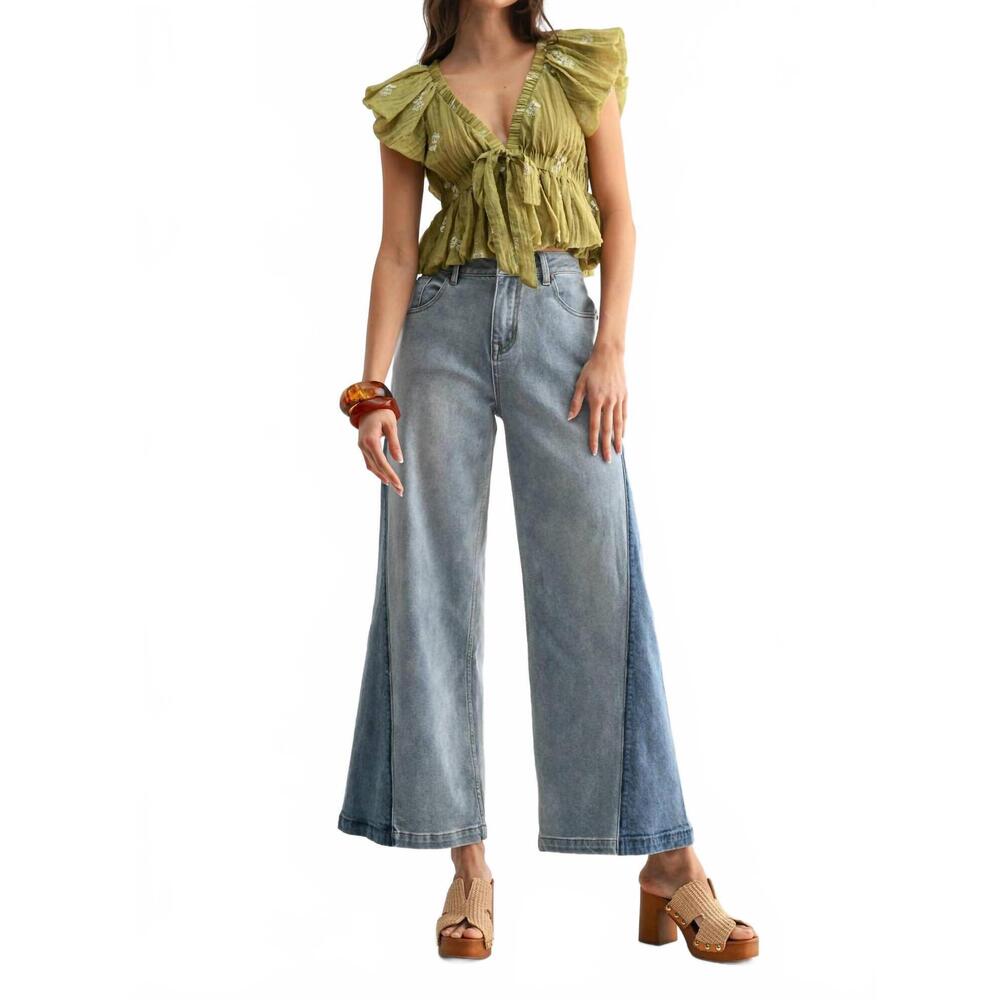 NEW CAMELLIA wide leg contrast high waist jeans in blue